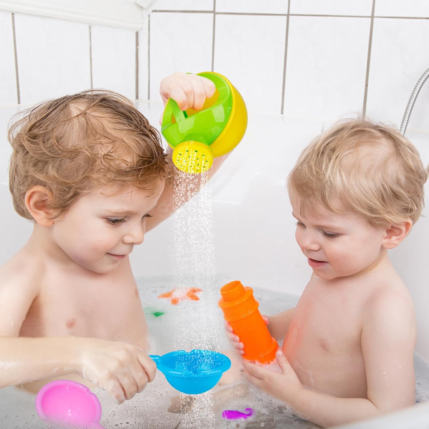 Skiennix Bath Toys for Toddlers 1-3 Years - Easy to Clean, Mold-Free Water Play Set, 3 Pack (Yellow)