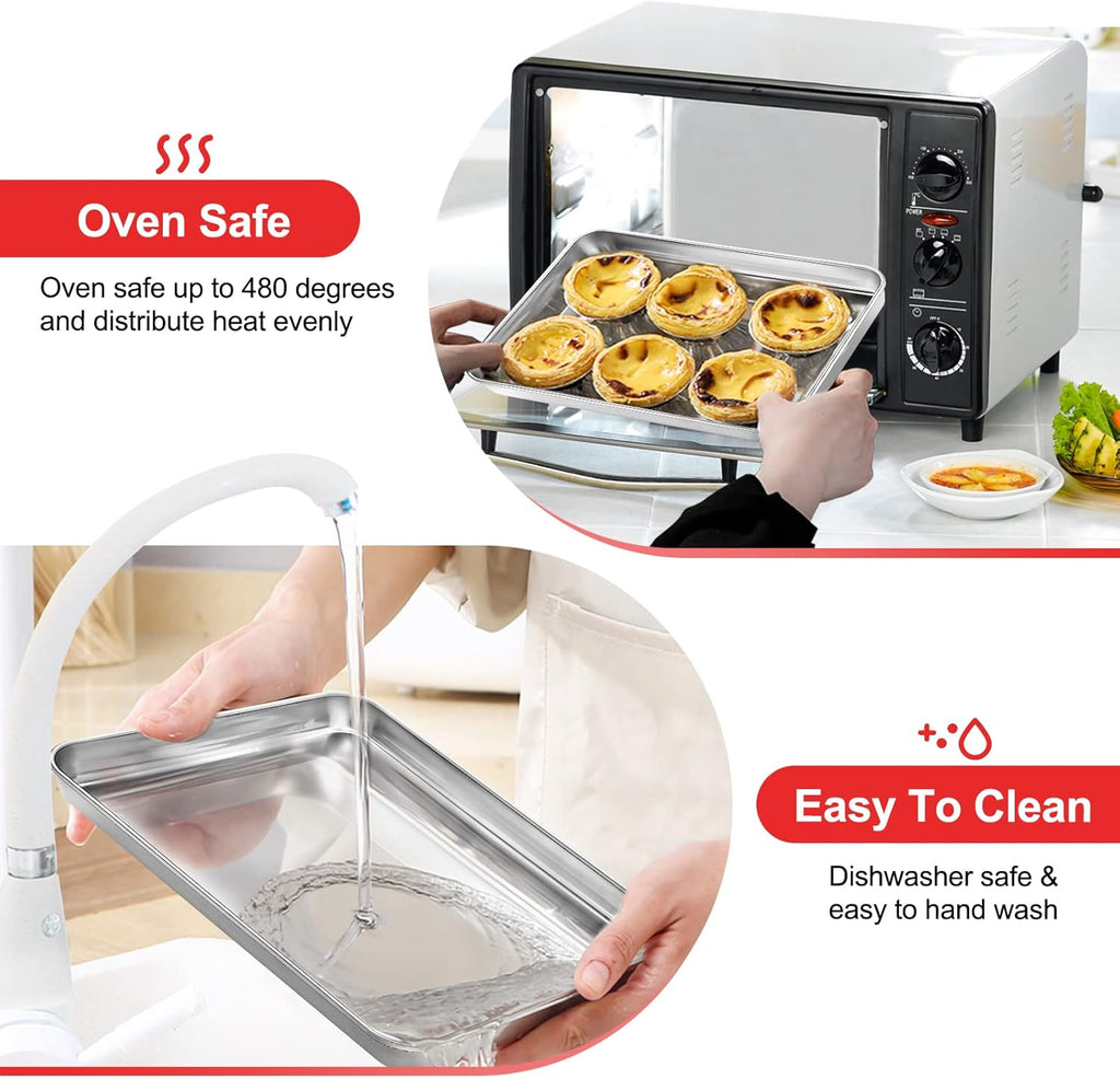Skiennix Stainless Steel Baking Sheets - Non-Stick & Easy Clean | 4-Piece Toaster Oven Set