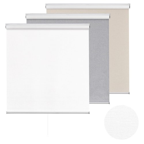 ChrisDowa Cordless 100% Blackout Roller Shade, with Striped Jacquard, Thermal Insulated, UV Protection Fabric, Total Blackout Blinds for Window, French Doors, Home and Office. White, 26" W x 72" H
