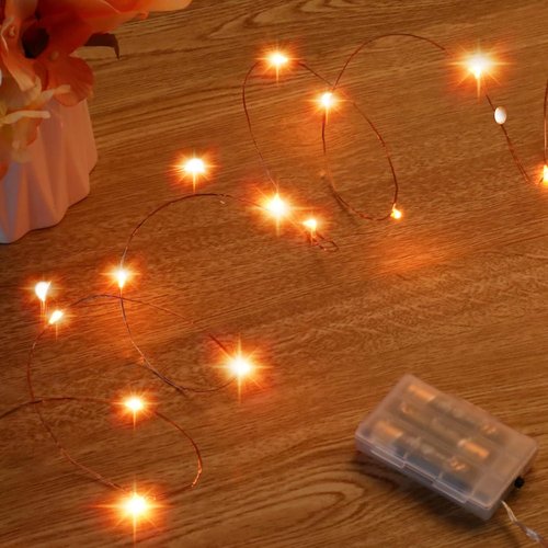 Ariceleo Mini Halloween Fairy Lights - 2 Pack Copper Wire LED String Lights | Battery Operated, 16ft Orange