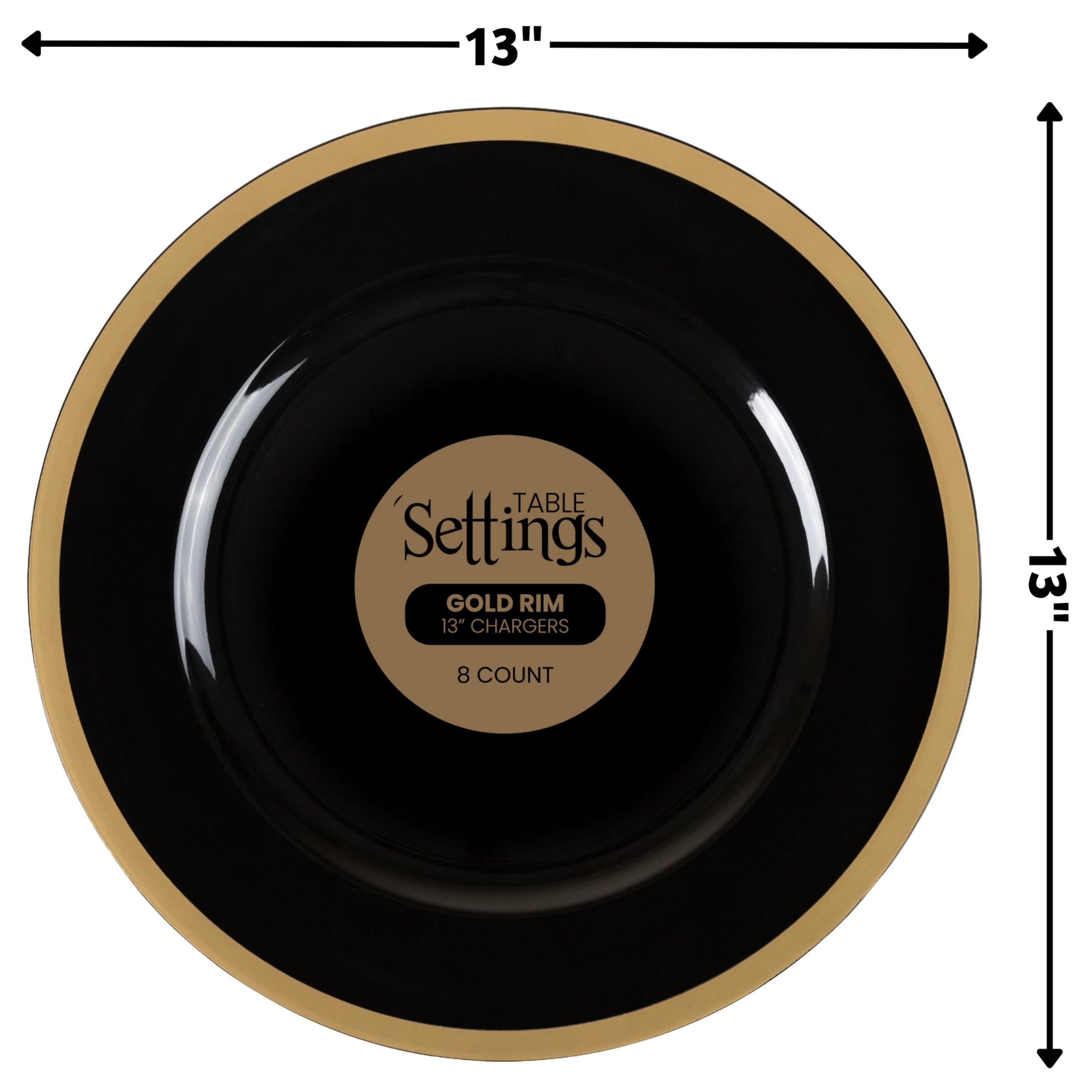 Blue Sky Black and Gold Rim Charger Plates | 13", Set of 8 | Round Elegant Design for Events | Durable Plastic Dinnerware