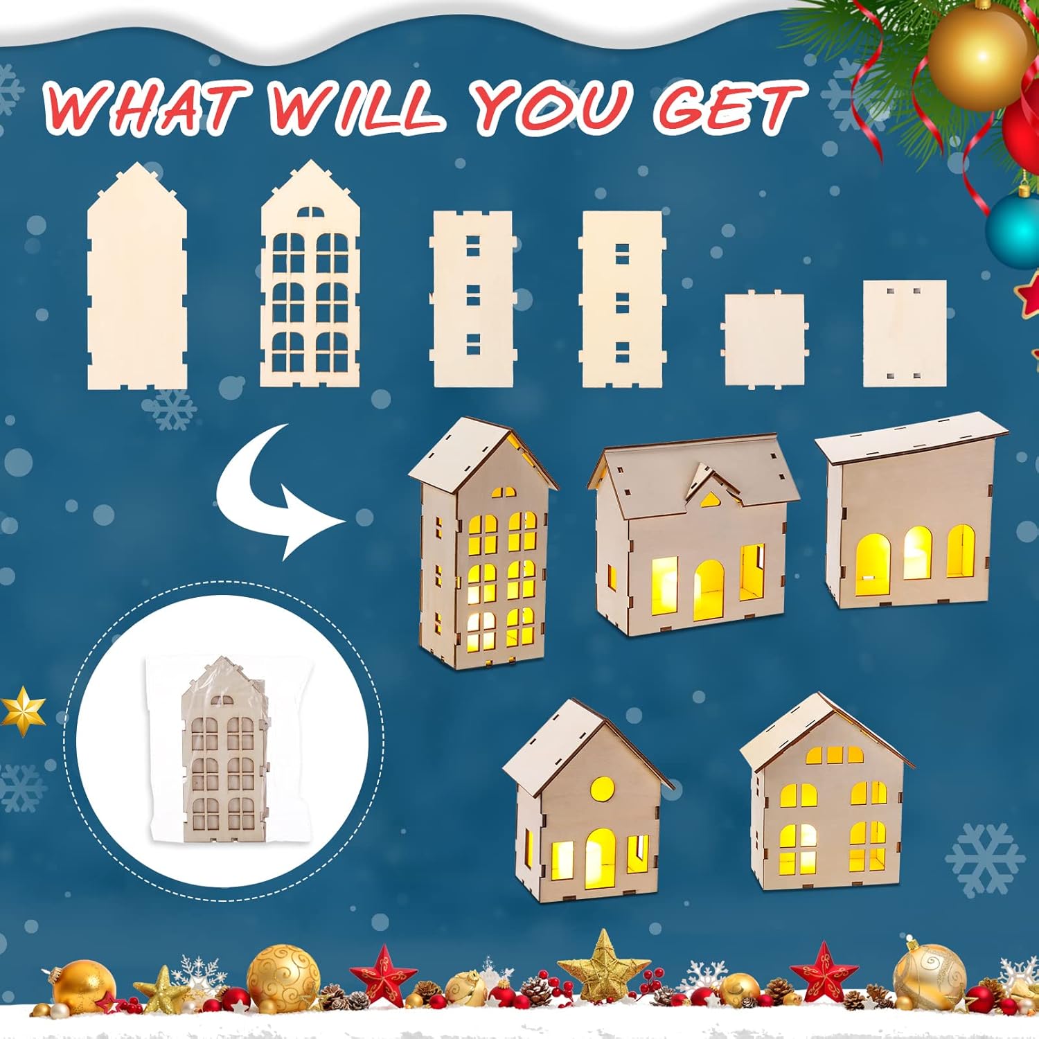 Regine Switzerland Christmas Village Set - 12 Unassembled Houses with LED Candle Lights | Festive Decorations