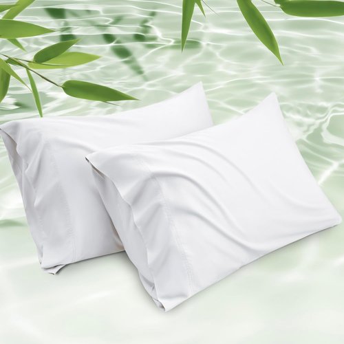 Bedsure Cooling Pillow Cases - Set of 2 Soft Rayon Bamboo Queen Pillow Covers | 20x30 Inches