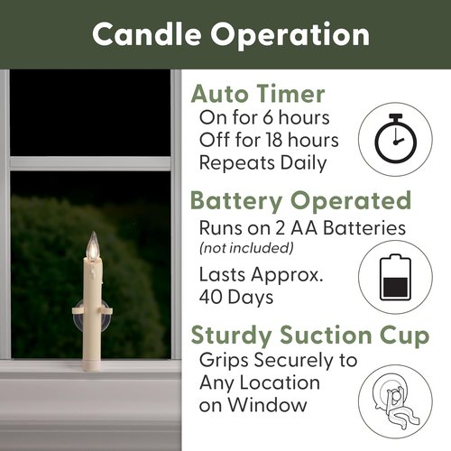 612 Vermont Vintage LED Window Candles - Battery Operated with Timer & Warm White Glow | Pack of 4