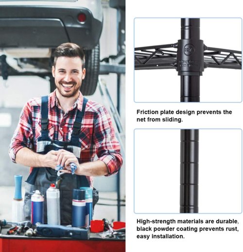 BestOffice | Heavy-Duty 6-Tier Wire Storage Shelves | Adjustable Racks | 42x16x72 | Black | Easy No-Tool Assembly
