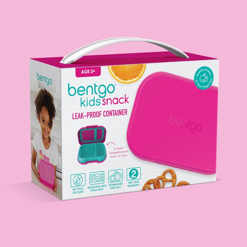 Bentgo Kids Snack - 2 Compartment Leak-Proof Bento Box Container for Snacks and Small Meals, Easy-Open Latch, Dishwasher Safe, BPA-Free for School, Daycare, & Sports - Ideal for Ages 3+ (Fuchsia/Teal)