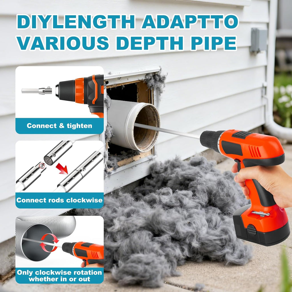 Sealegend Dryer Vent Cleaner Kit - 30 Feet Lint Remover with Upgraded Quick-Snap Brush & Drill Attachment