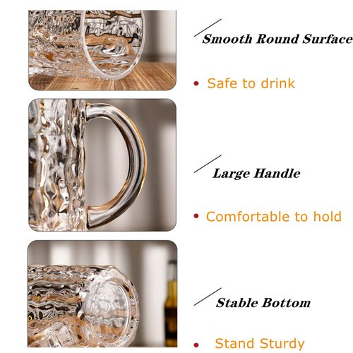 Lyellfe Set of 6 Glass Beer Mug, 18 Oz Large Beer Glasses with Handle Straw, Solid Clear Drinking Glassware Beer Cups for Freezer, Great for Cocktail, Juice, Soda, Beer, Whiskey, Beverage