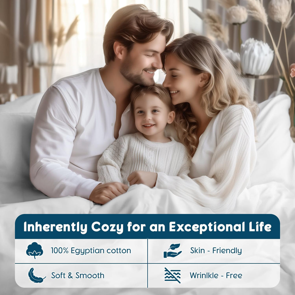 SONORO KATE 100% Egyptian Cotton Sheets - 800 Thread Count, Hotel Sateen Weave Sheets, Fits 16" Deep Pocket - 4 PC (White,Queen)