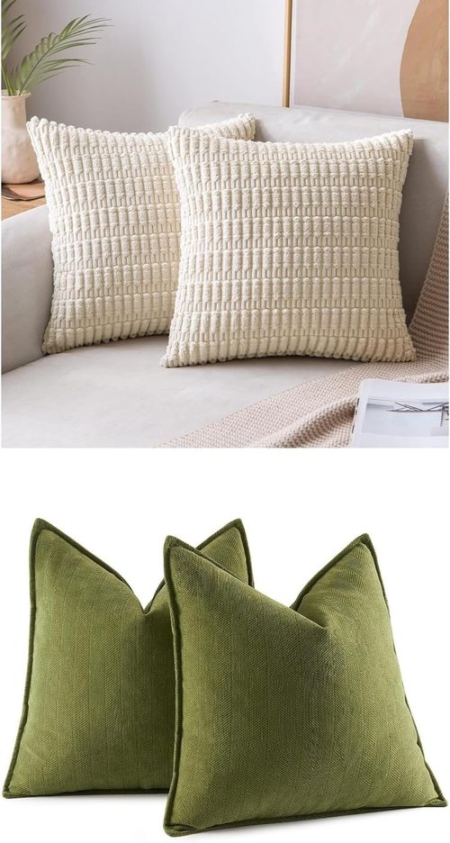 MIULEE Corduroy Decorative Throw Pillow Covers - Olive Green | Set of 2 for Cozy Home Decor