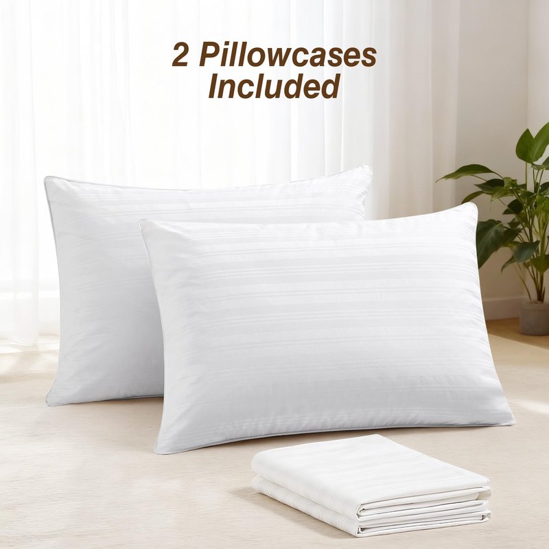 puredown® Goose Feather Down Pillows Set of 2 with 100% Cotton Cover, Hotel Collection Pillows, King Size for Stomach, Side & Back Sleepers