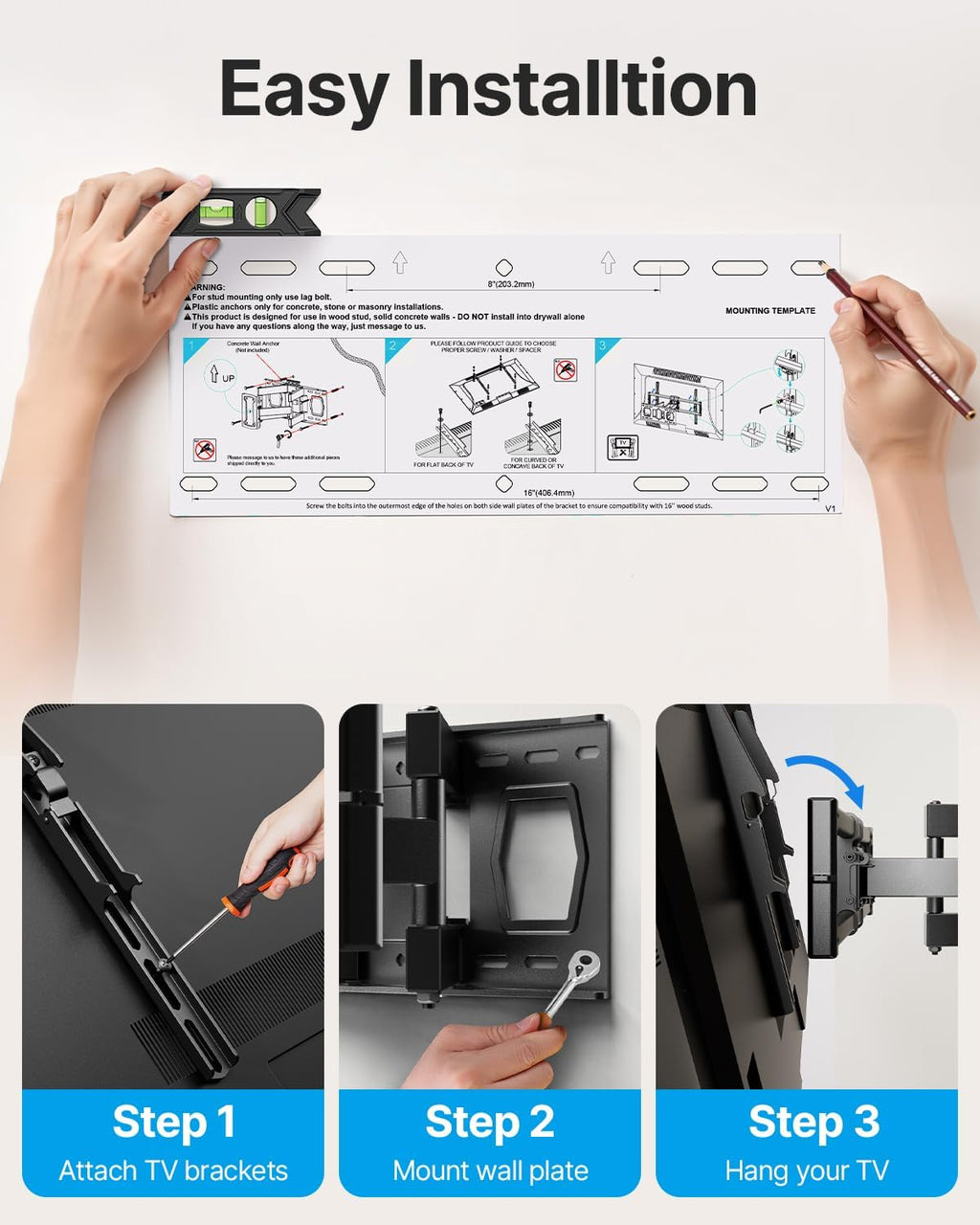 USX STAR Full Motion TV Wall Mount - Fits 37-85 Inch TVs Up to 132lbs | Swivel & Tilt Articulating Bracket