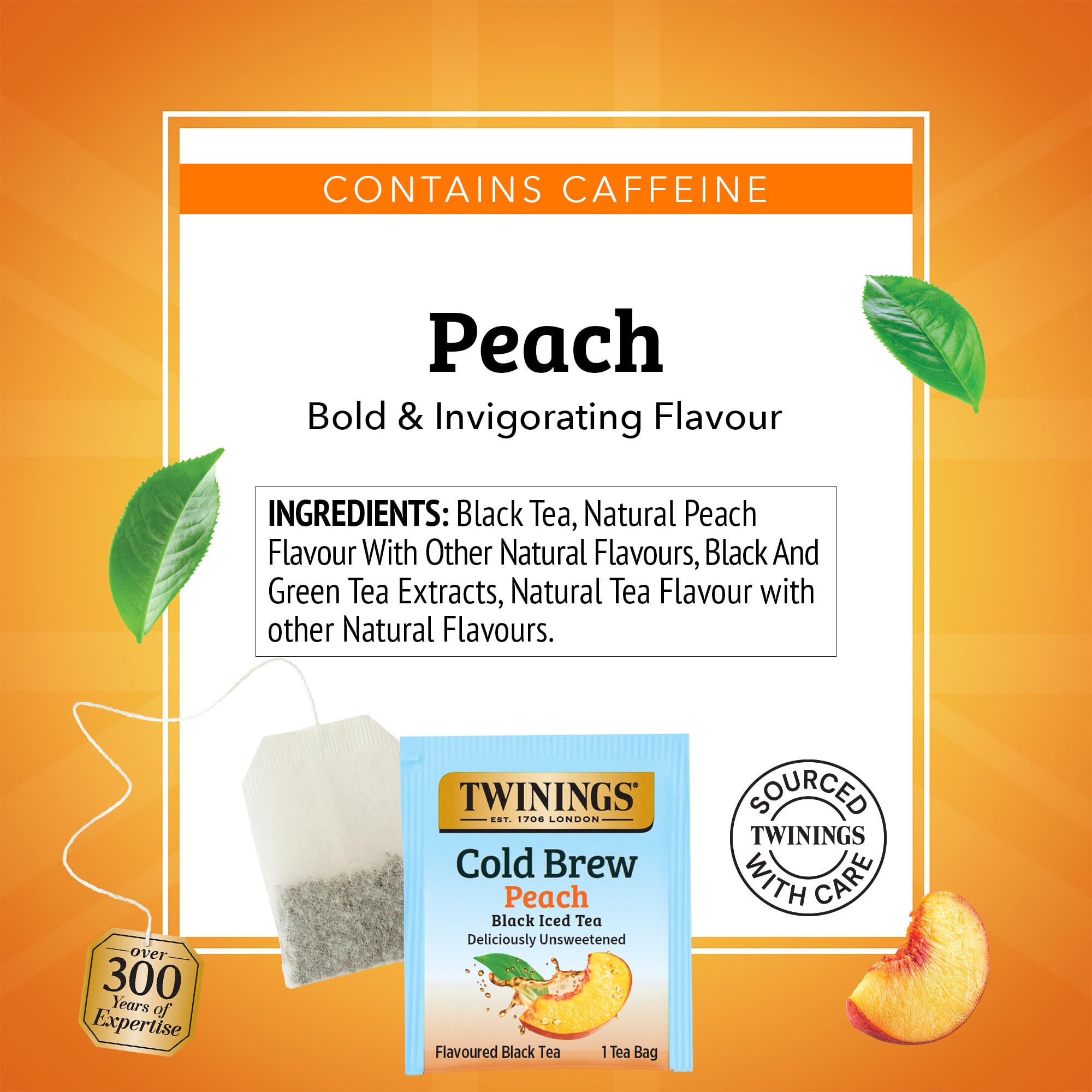 Twinings Peach Cold Brew Iced Tea Bags, 20 Count (Pack of 6), Unsweetened Flavoured Black Tea, Caffeinated, 120 Teabags