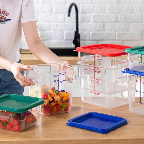 Lallisa 6 Pcs Food Storage Containers with Lids, Clear Square Food Containers with Handles Polycarbonate Restaurant Container Commercial Cereal Storage Set for Kitchen, 2, 4 and 6 Qt(Blue, Red, Green)