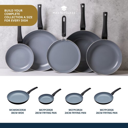 MasterClass Eco Induction Frying Pan with Healthier Ceramic Chemical Free Non Stick, Large, Aluminium/Iron, Black/Blue, 30 cm