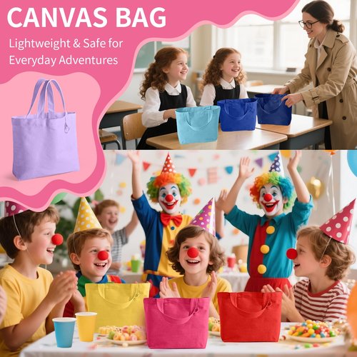 KIDJFGG 12 Pack Small Canvas Tote Bags, Mini Tote Bags Bulk for Women, DIY Blank Reusable Cute Sublimation Totes Bag with Handles & D Ring for Grocery, Mother's Day, Wedding Gifts (Multicolour)