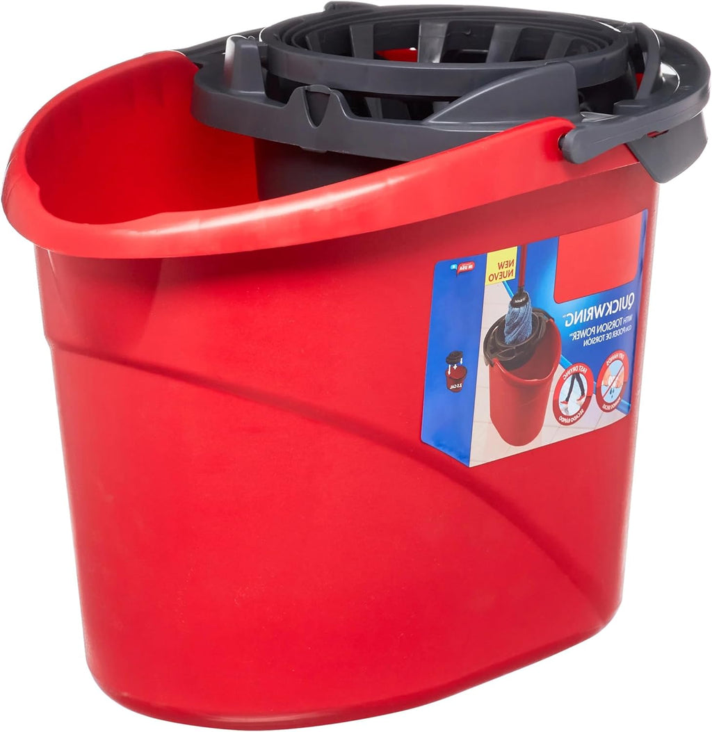 Quick Wring - 2.5 Gallon Mop Bucket with Efficient Wringer - Red Color