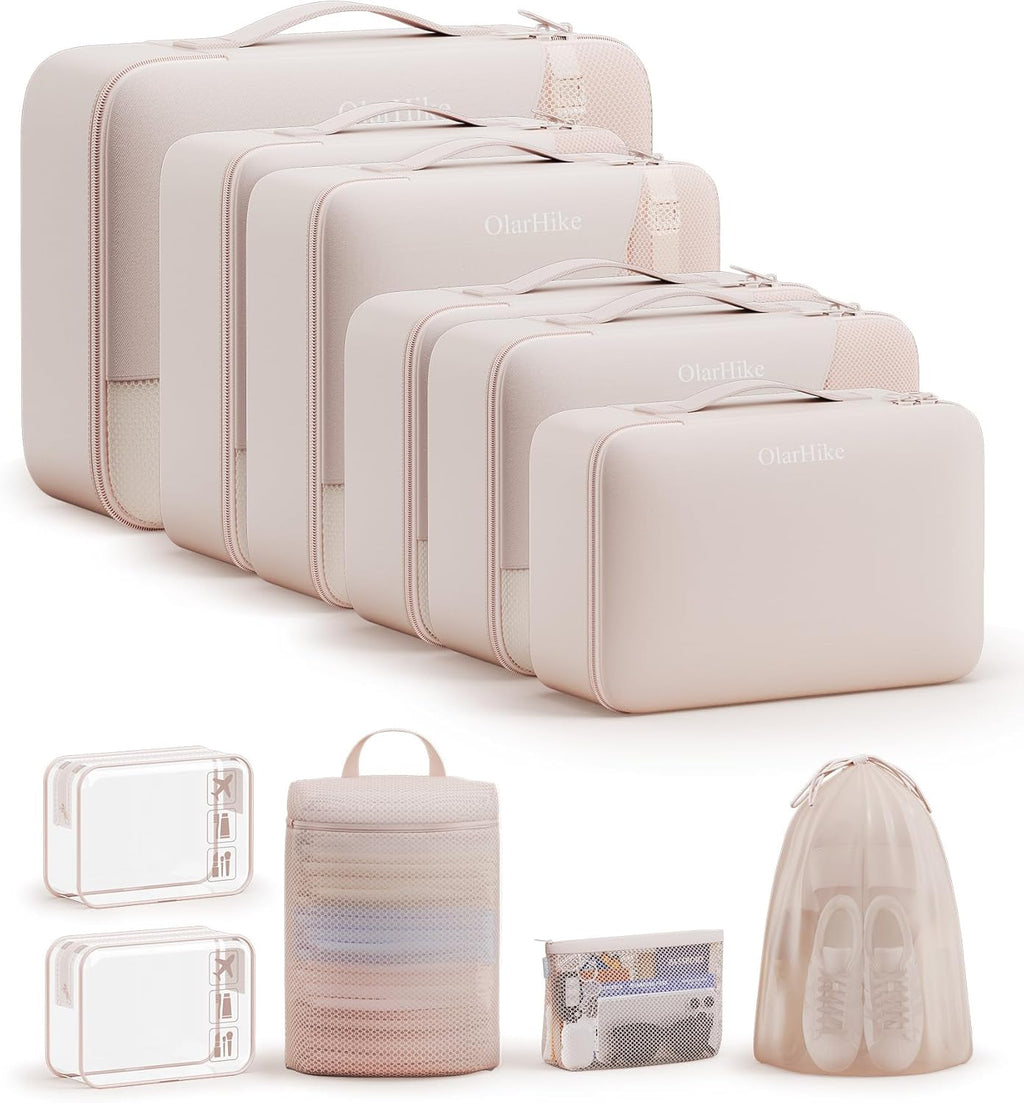 Skiennix 11-Piece Packing Cubes Set - TSA Approved Travel Organizers for Makeup & Toiletries | Beige