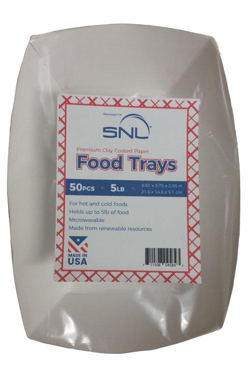 SNL 5lb Paper Food Trays, Durable, Made in USA. Holds Nachos, Fries, Hot Corn Dogs, Ice Cream and More. - 5 Pound Capacity, 50 Pack
