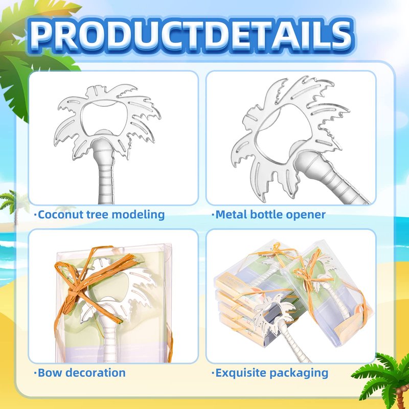 50PCS Coconut Tree Bottle Openers for Wedding Favors, Hawaiian Bridal Shower or Baby Shower Party Gifts for Guests Bulk (silver)