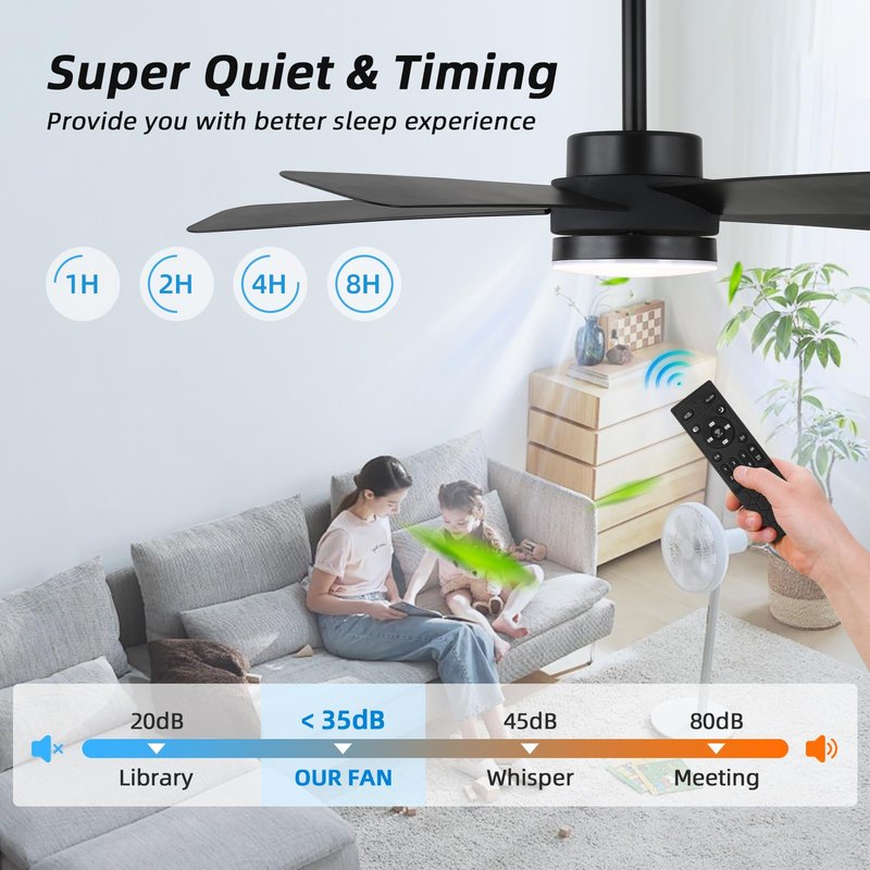 YYEHON 42 inch Ceiling Fans with Lights,Black Ceiling Fan with Light and Remote Control, Reversible, 3CCT, Dimmable, Noiseless, Small Ceiling Fan for Bedroom, Farmhouse, Indoor/Outdoor Use
