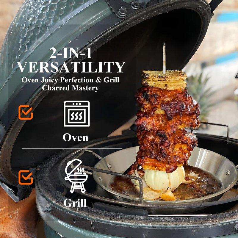 Dallden Stainless Steel Vertical Skewer Spit Stand for Grill and Oven with 3 Removable Spikes (8/10/12 inch) - Al Pastor Shawarma Gyro Kebabs Kit Includes Brushes