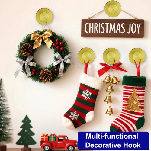 Bntuk Suction Cup Hooks - Durable Wreath Hanger for Doors & Windows | 4 Pack, Gold Finish