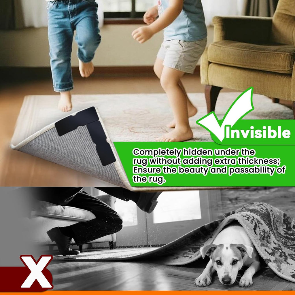 Skiennix Non-Slip Rug Grippers - Reusable Carpet Tape Pads for Hardwood & Tile Floors | 12 Pack