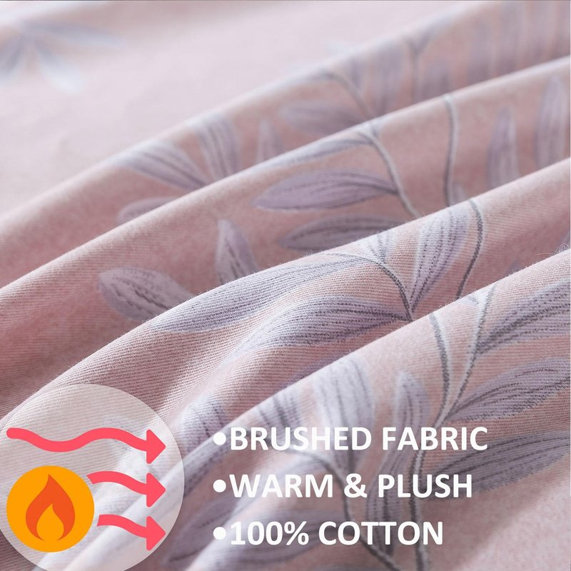 FADFAY Duvet Cover Sets Queen 100% Brushed Cotton Vintage Foliage Patterned Pink Comforter Cover Country Bedding for All Season Soft Reversible Bed Cover with Zipper 3Pcs
