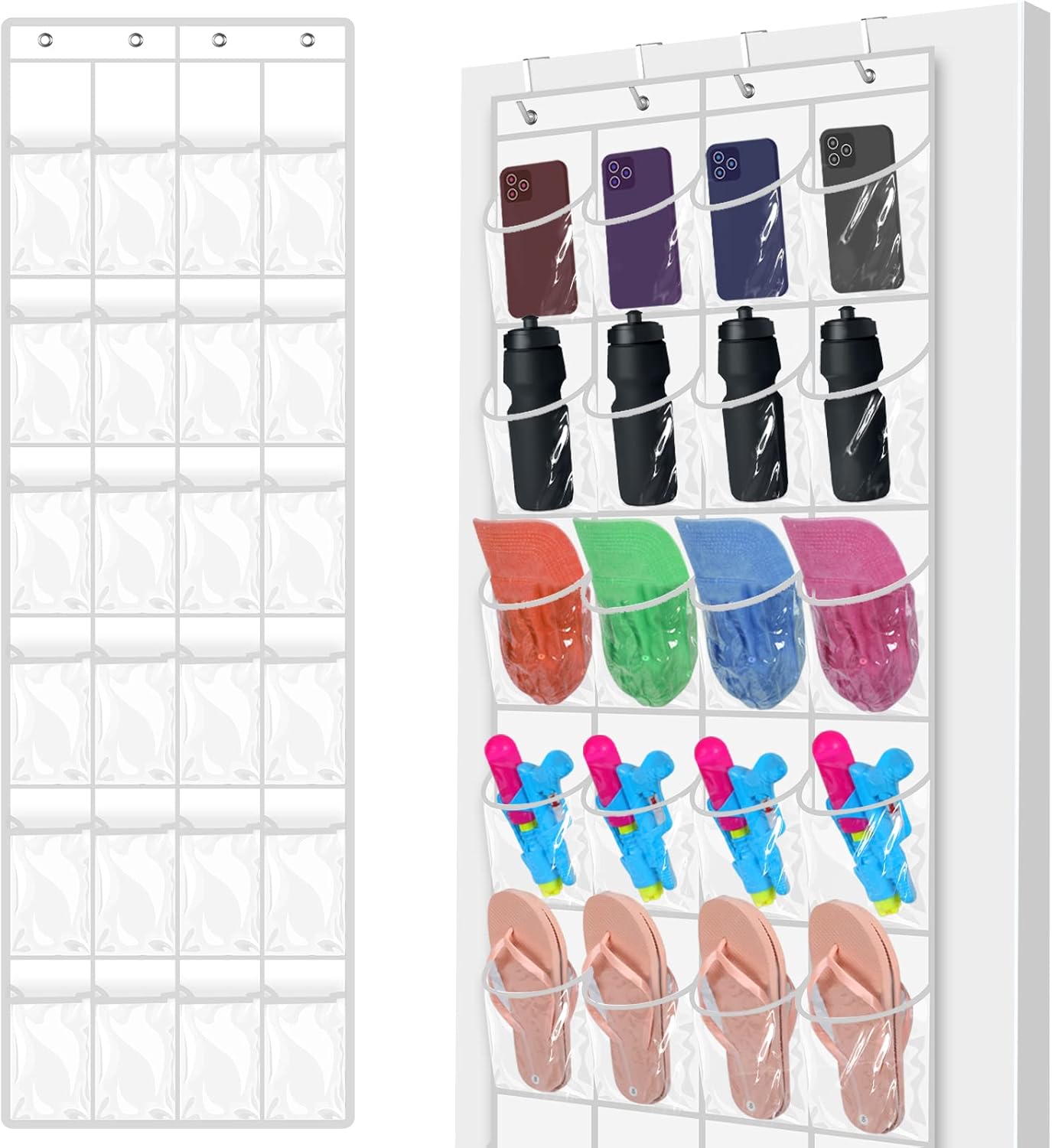 Windyun 24-Pocket Over-The-Door Hanging Organizer - Large Clear Shoe Rack for Closet & Bathroom