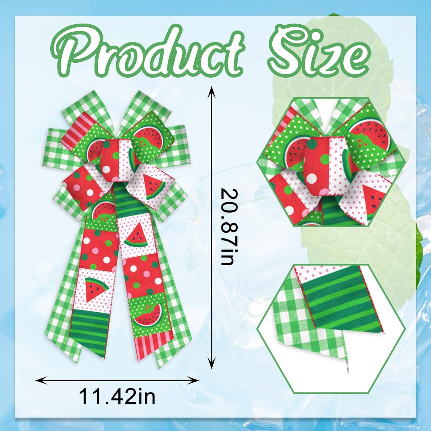 ABTOLS Large Summer Bows - Green White Buffalo Plaid & Watermelon Design for Front Door Decor