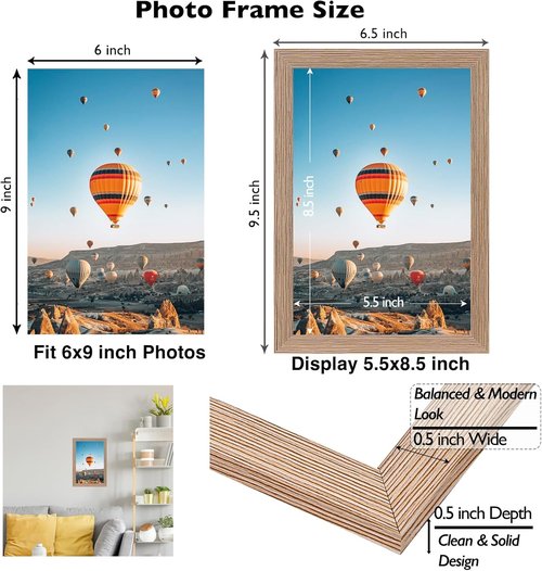JCJMY 6x9 Picture Frame - Rustic Brown Wall Mounting & Tabletop Display for 6x9 Photos