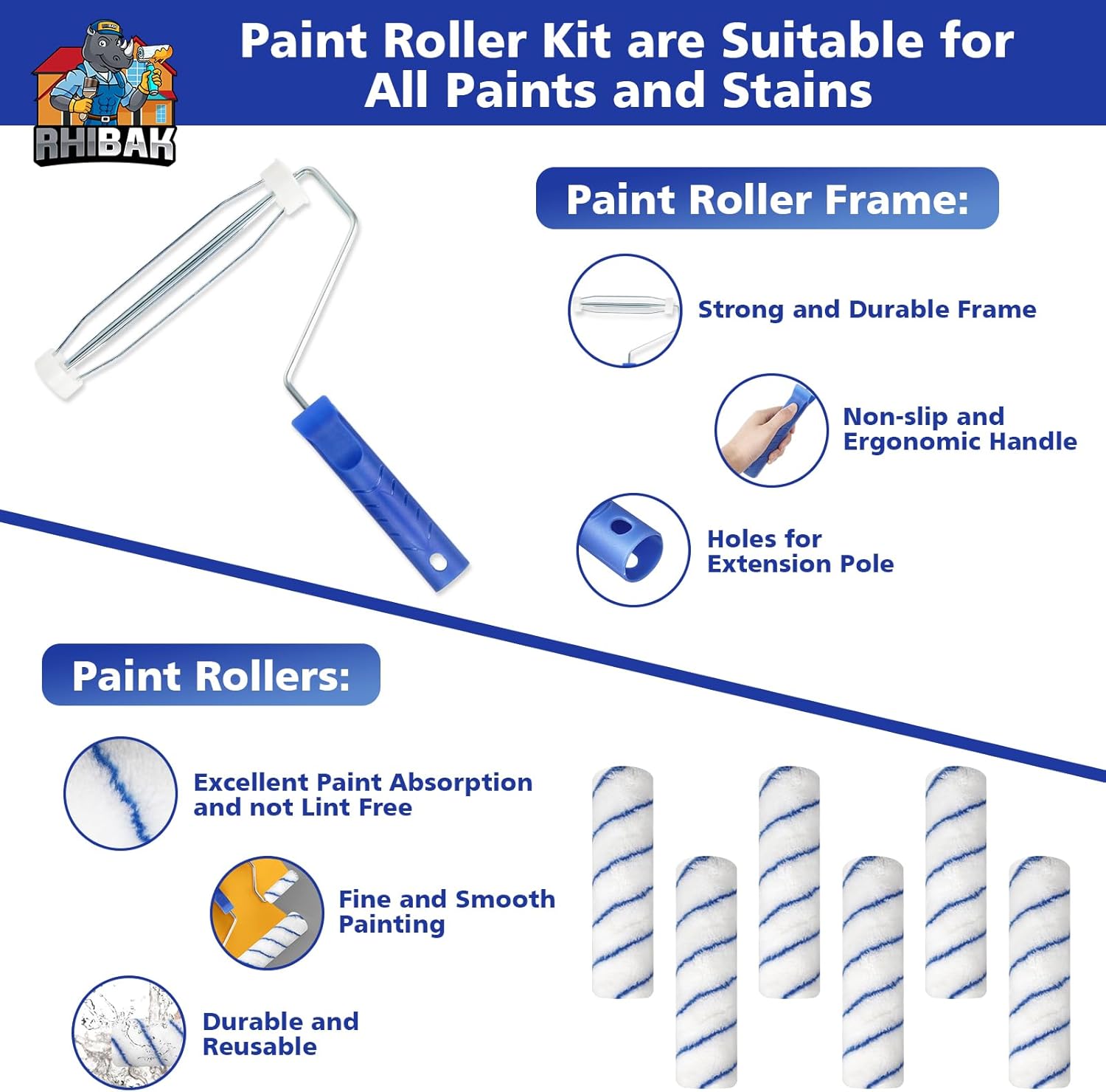 Skiennix Paint Roller Kit - 27 Piece Set with Extension Pole 2 to 4 Ft | Includes 4" & 9" Rollers & Brushes for Professional Results