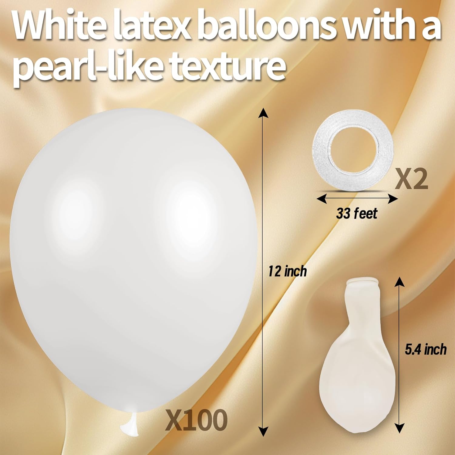 Pearl White Balloons - 12 Inch Latex Party Balloons for Weddings, Showers & Celebrations