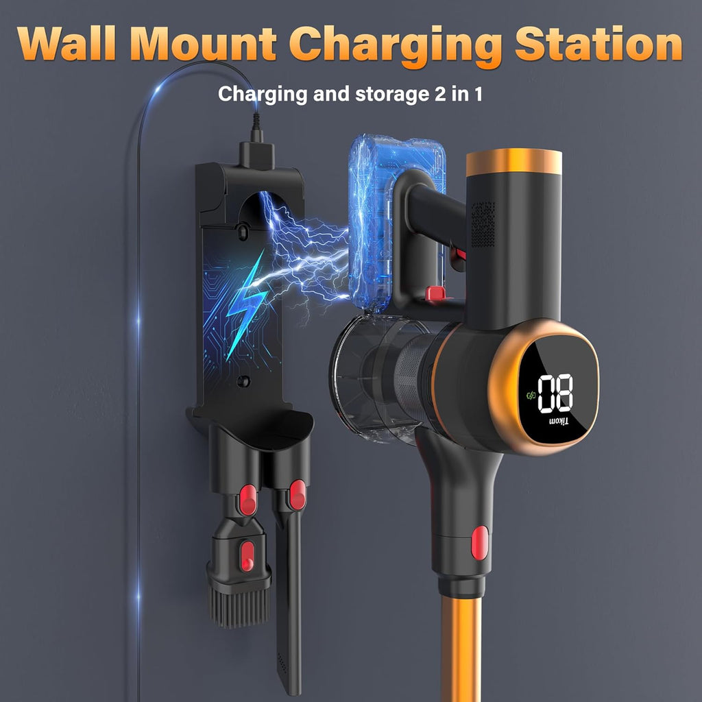 Tikom V500 Cordless Vacuum Cleaner - 40000Pa Powerful Suction, LED Touch Screen, Lightweight Design for Pet Hair & Hard Floors