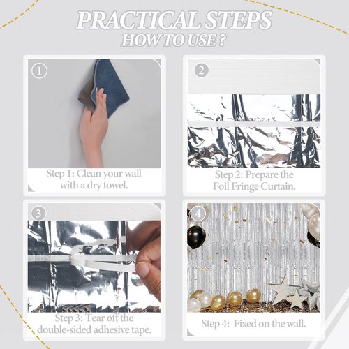 DECOCKRAT Foil Fringe Backdrop - Silver Shiny Tinsel Curtains for Party Decor | 3 Pack, 3.3x8.2 FT