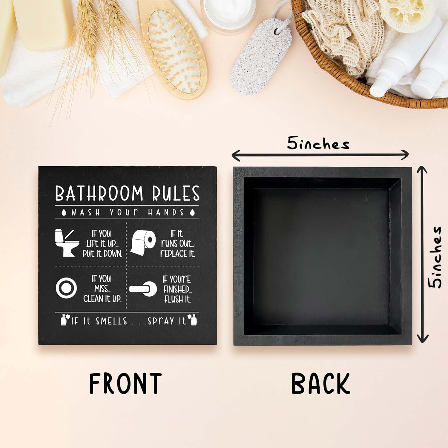 Regine Switzerland Funny Restroom Sign - Rustic Black Wooden Box Decor for Bathroom | Perfect Gift for Thanksgiving & Christmas
