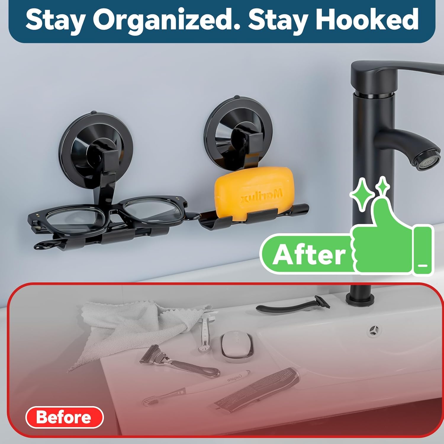 Antimbee Razor Holder - 2 Pack Suction Cup Hooks for Shower | No Damage Wall Hooks, Easy Install
