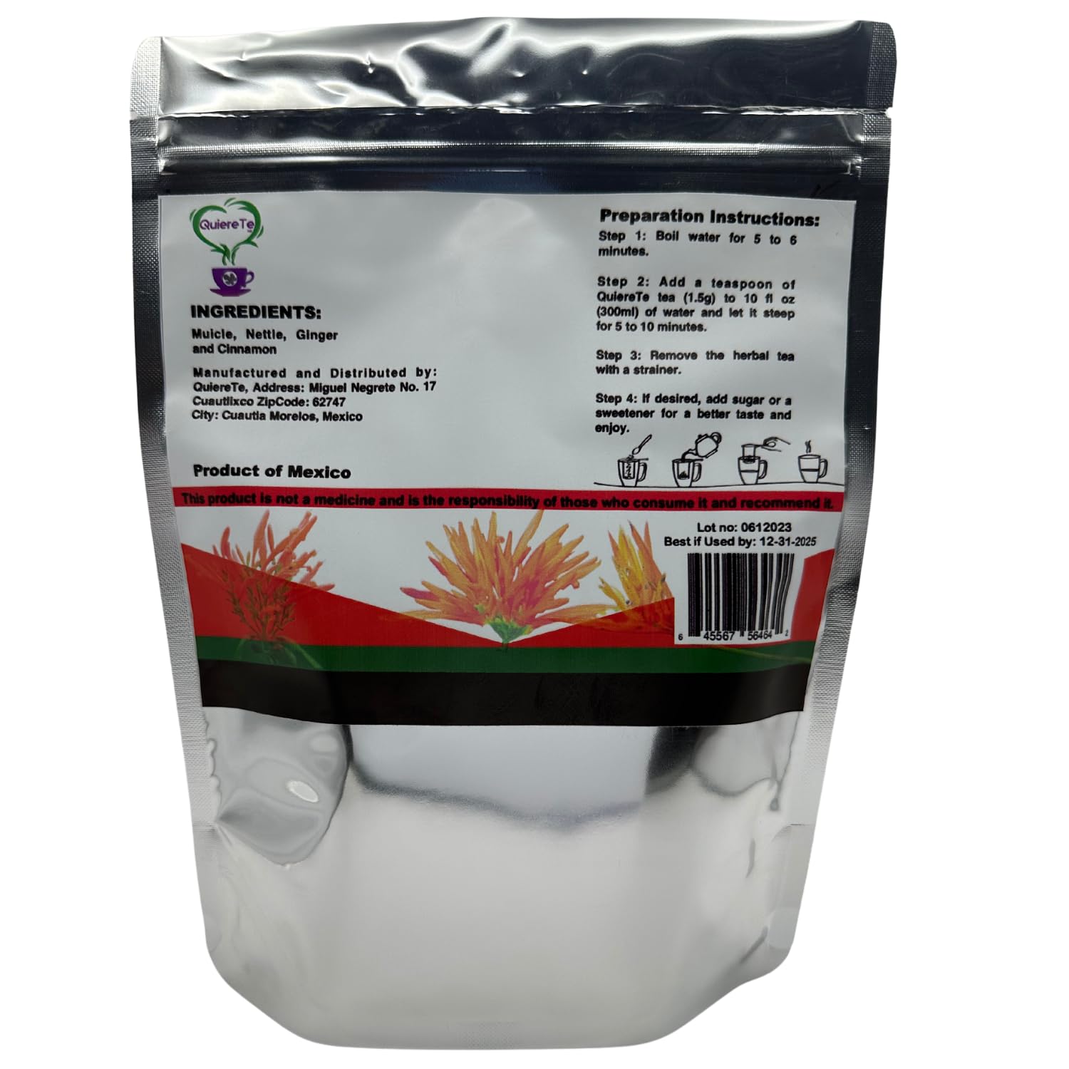 Muicle Nettle Ground Ginger Tea, Herbal Mix, Muicle Leaves, Muicle Tea, Quiere Te, 5.3 oz (150 grams), 1 Pack,Resealable Bag, Loose Leaf Tea,Product From Mexico, 100% Natural