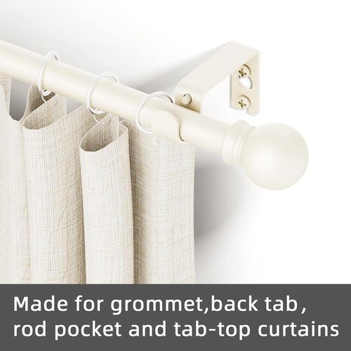 GXOACKJ Decorative Curtain Rods - Heavy Duty Metal, Ivory White, 48 to 84 Inches with Brackets