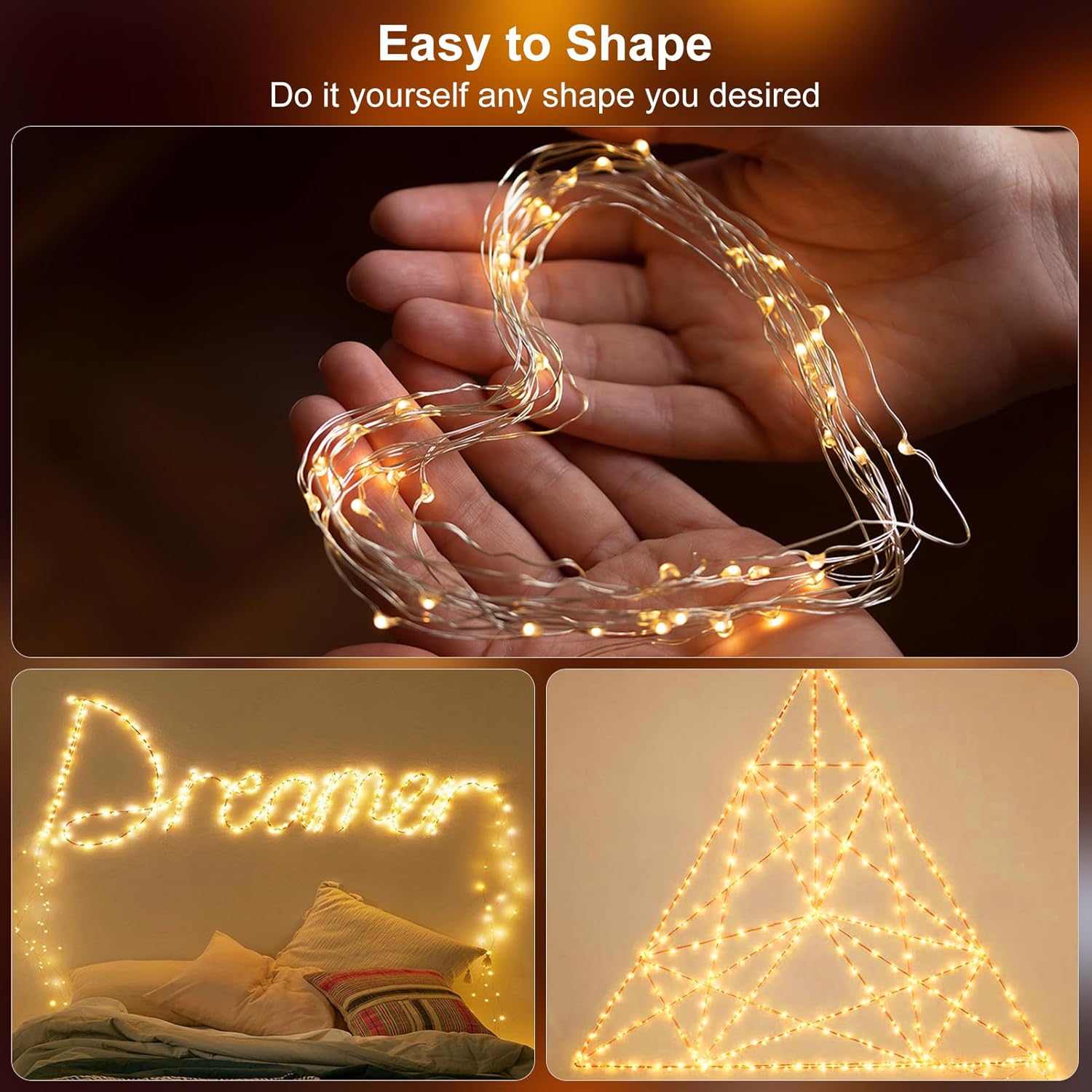 Timer Fairy Lights - 50 LEDs Silver Copper Wire String Lights | 16.4Ft Battery Operated with 5 Lighting Modes for Christmas & Weddings
