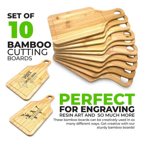 Bulk Plain Bamboo Paddle Cutting Board (Set of 10) | For Customized, Personalized Engraving Purpose | Wholesale Premium Bamboo Blank Board (Handle 16" x 10")