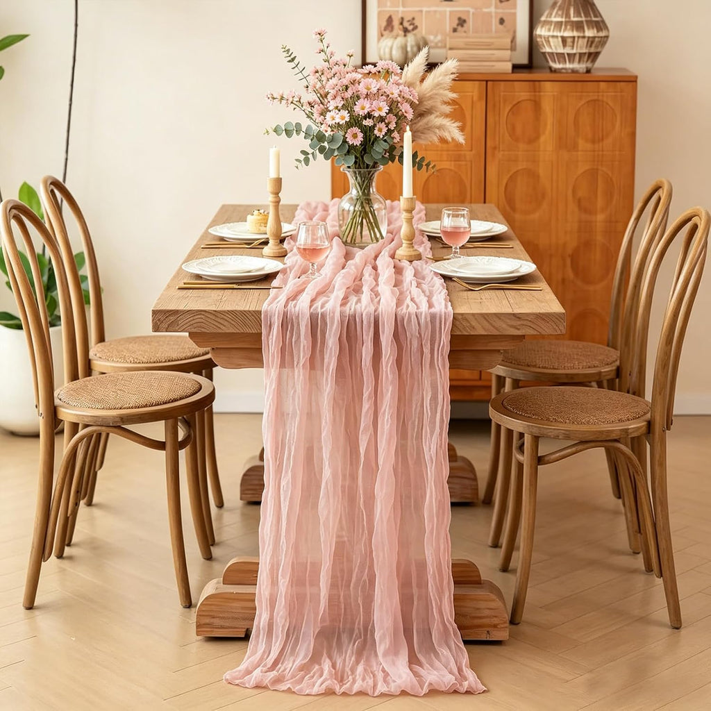 Skiennix Pink Cheesecloth Table Runner - 10FT Dusty Pink Boho Gauze for Spring & Events