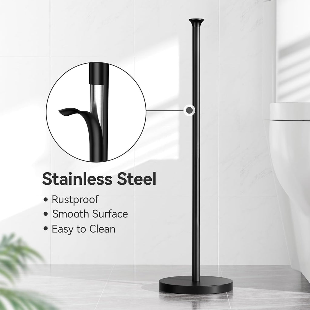 Skiennix Toilet Paper Holder Stand - Modern Free-Standing Spare Roll Storage in Stainless Steel