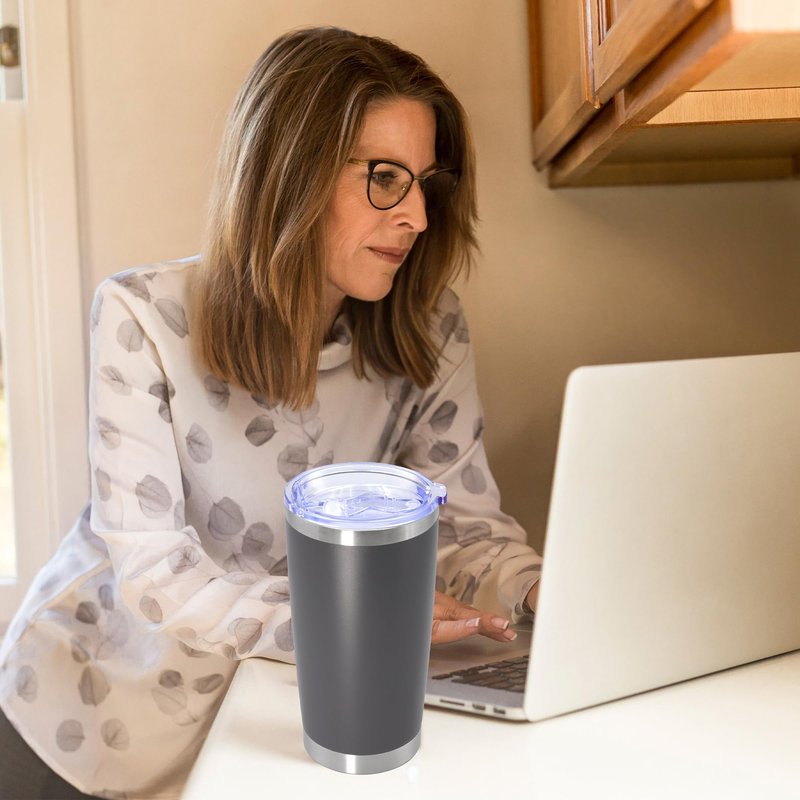 Eyasure 20 oz Tumbler with lid Double Wall Vacuum Insulated Tumblers Stainless Steel Coffee Mug Travel Coffee Tumbler Powder Coated Tumbler Cup Keep Hot&Cold - (Grey 6 Pack)