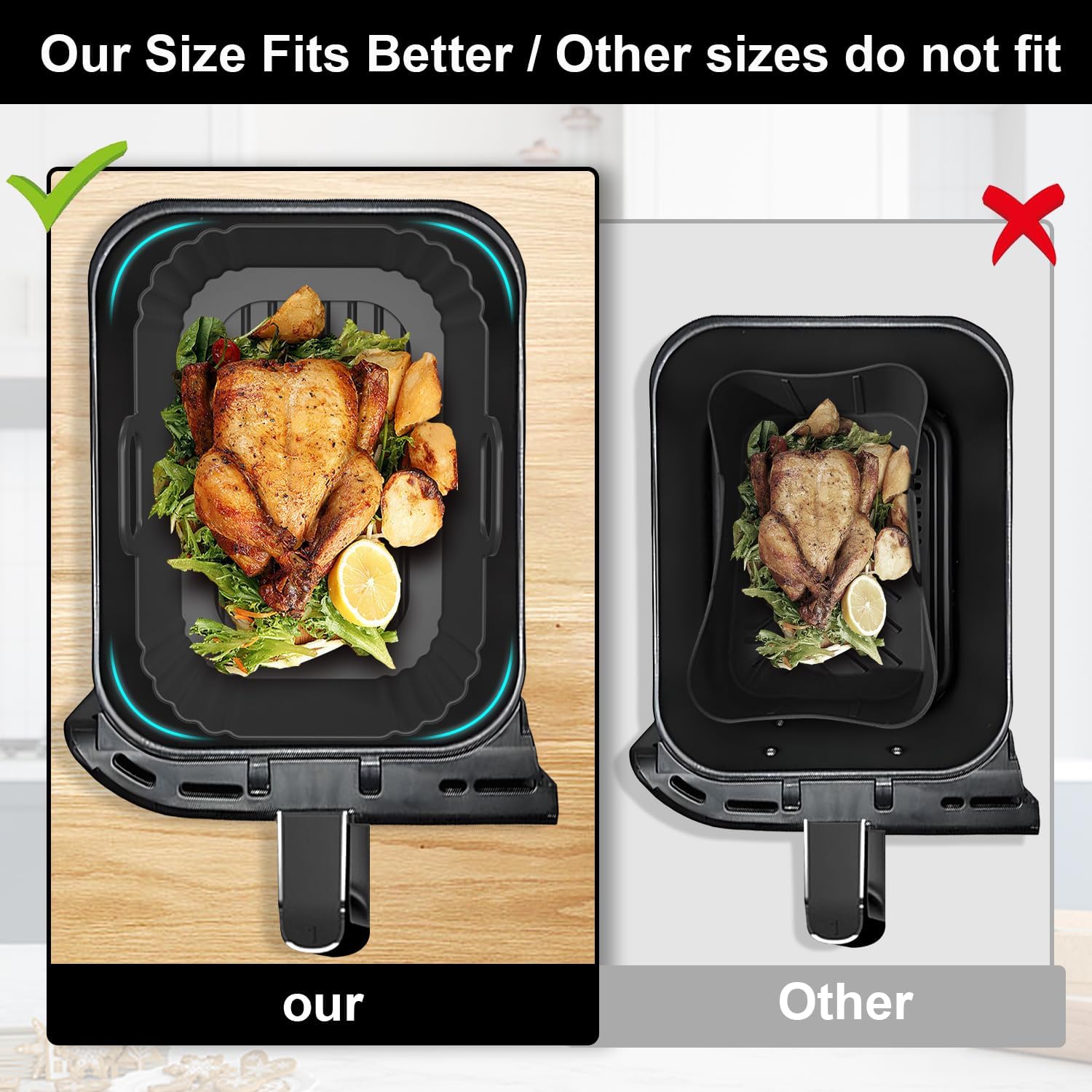 Silicone Air Fryer Liners by Ninja | Reusable 2-Pack for 8-10QT Dual Basket Air Fryers