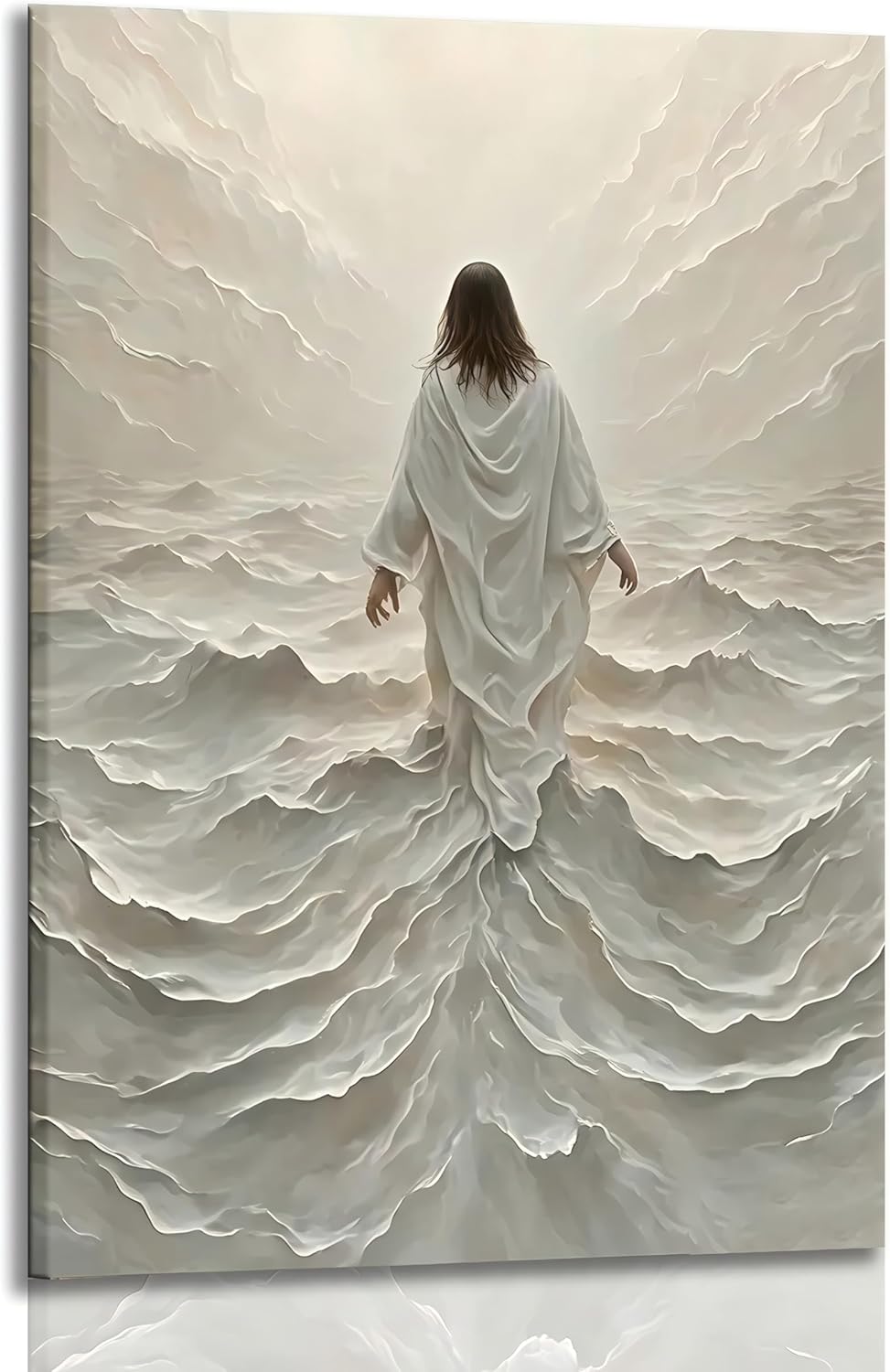 Regine Switzerland Abstract Jesus Walking on Water Canvas Art - Modern Religious Wall Decor 16x24 In