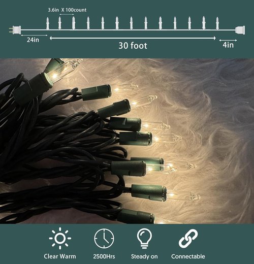 HISHINY Christmas Lights - 100 Count Clear String Lights | UL Certified for Indoor & Outdoor Decor (32ft)