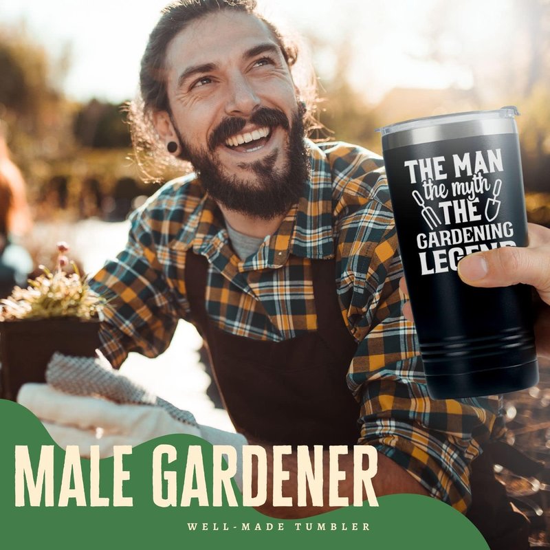 Onebttl Gardening Gifts for Men - The Man The Myth The Legend - Plant Lover Gift for Men, Gardeners - Stainless Steel 20oz Black