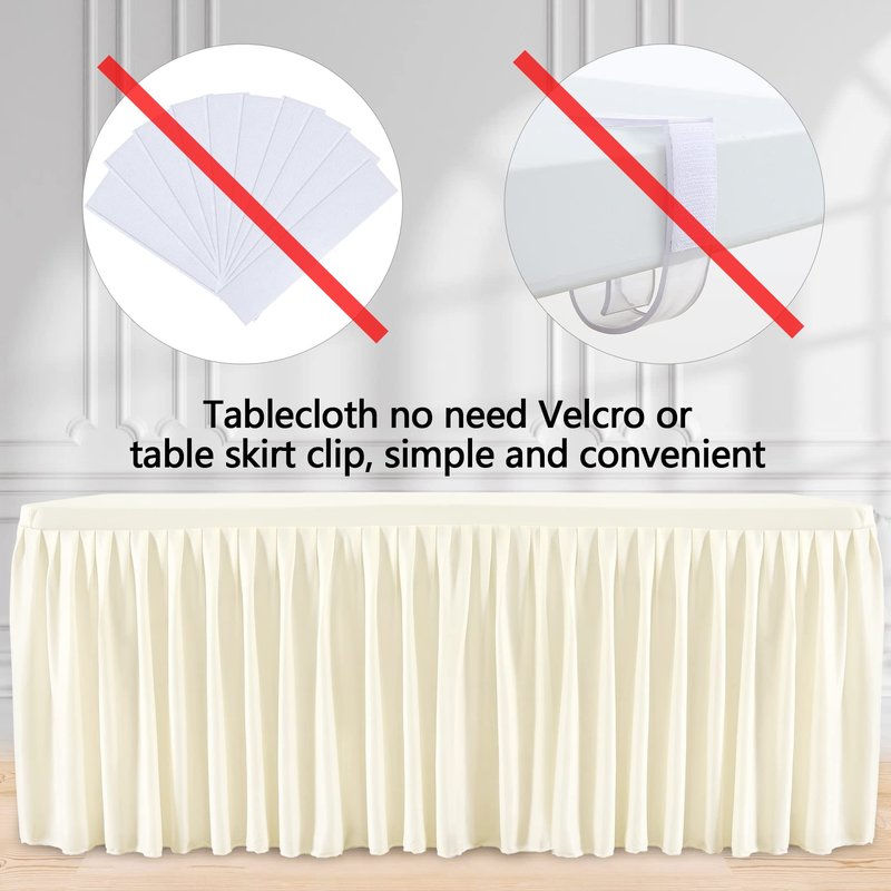 Suppromo Spandex Ivory Table Clothes for 6 ft Rectangle Tables, Wrinkle Free Fitted Tablecloths 6ft Stretchy Ruffle Table Cloth for Parties Weddings Birthday Banquet Baby Shower